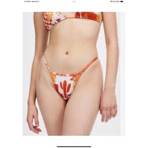 KAVALA Womans Small Bikini Swimsuit Cream/Orange Floral Boho Top & Bottom NEW